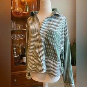 Abercrombie & Fitch Green and White Striped Shirt